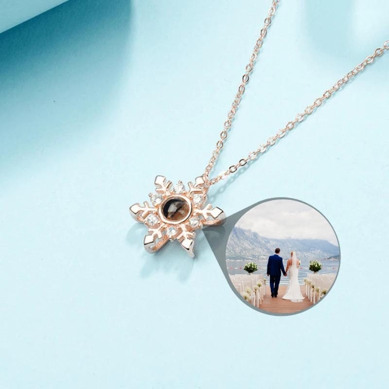 Collier Personnalisé Photo - Flocon de Neige or rose