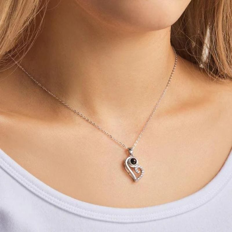 Collier Photo Personnalisée pour Couple argent porté femme
