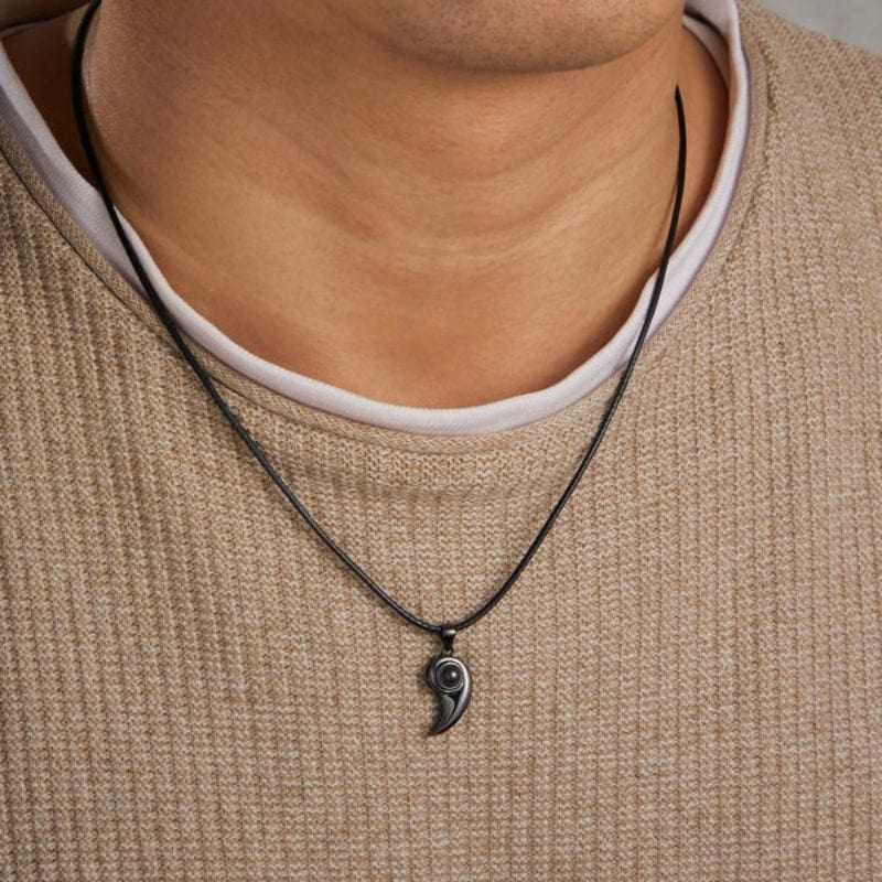 Collier Photo Personnalisée pour Couple noir homme