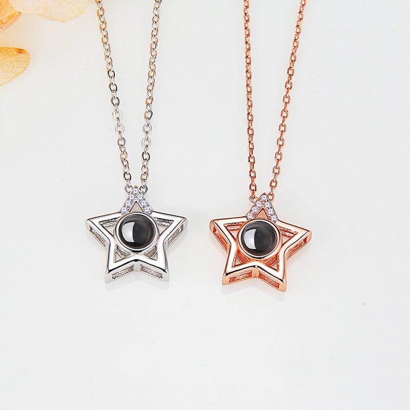 Collier photo projection étoile en argent et or rose