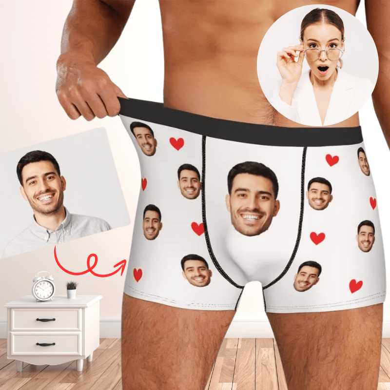 Caleçon Personnalisé Homme Avec Photo - Tissu Soie De Lait - Élastique Et Respirant - Cadeau Drôle Pour Noël, Saint-Valentin, Anniversaire