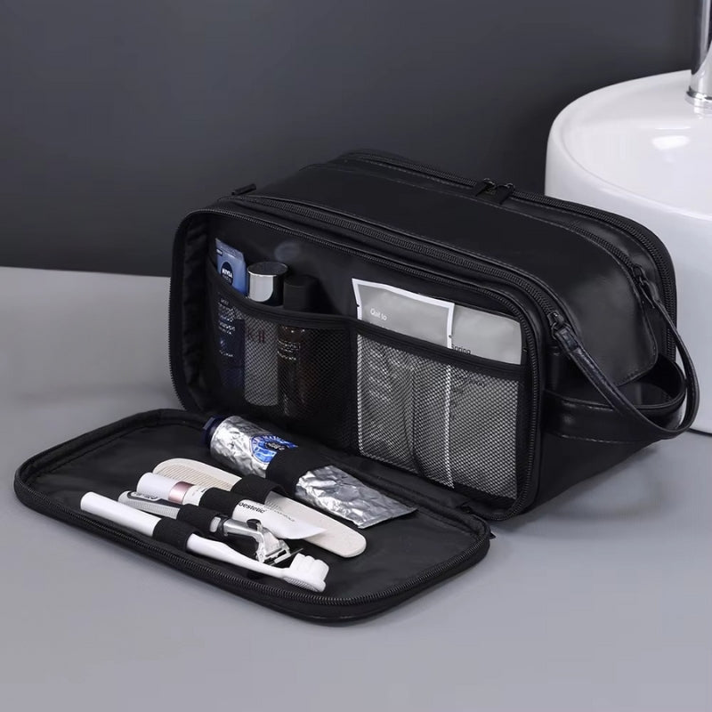 trousse de toilette homme cuir organisateur ouverte multi-compartiments fonctionnels