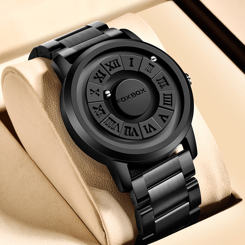 Montre Magnétique - Bracelet Cuir ou Acier acier noir sur présentoir