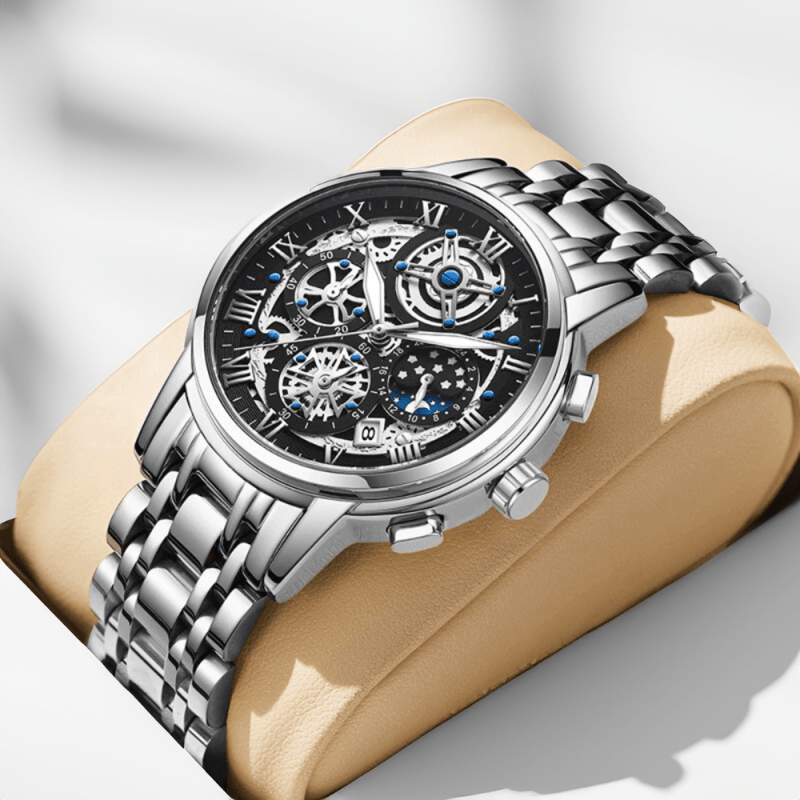 Montre Squelette Chronographe Luxe argent bleu