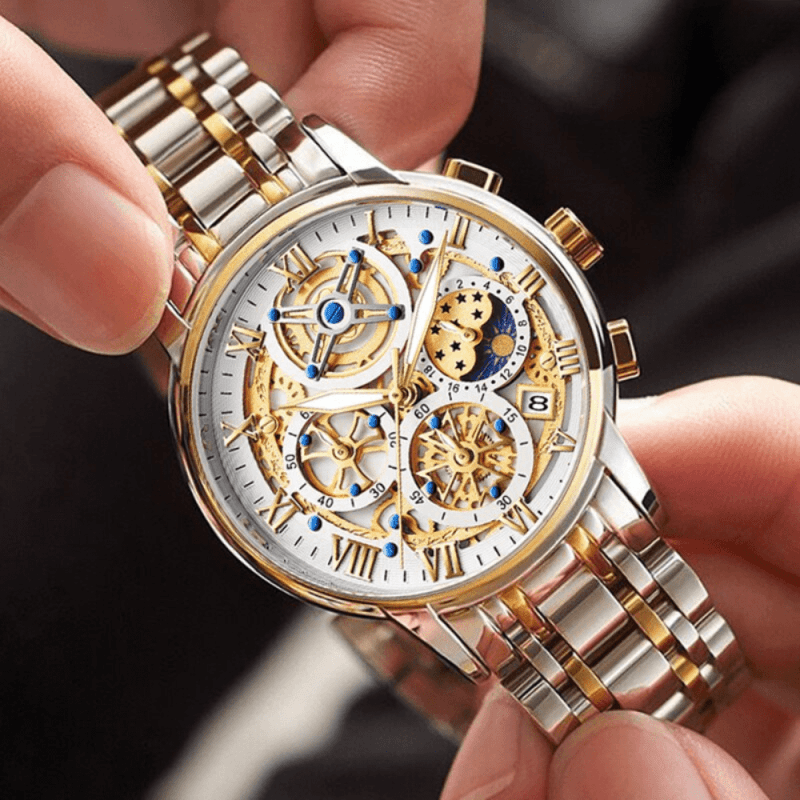Montre Squelette Chronographe Luxe or en détail