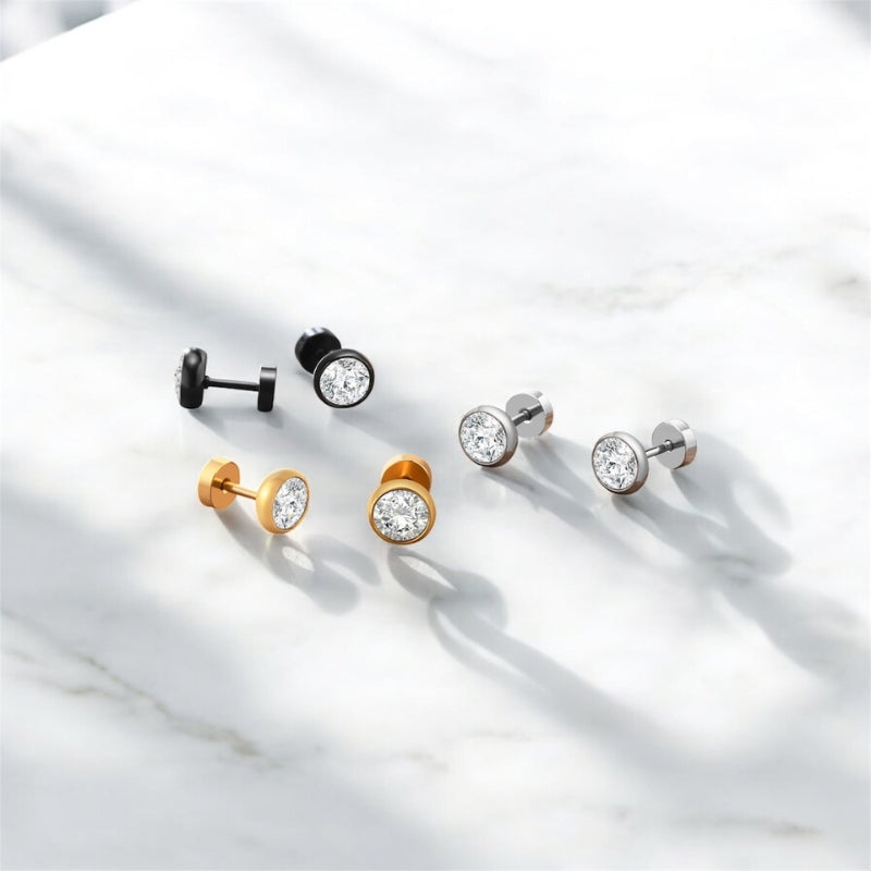 Paire de boucles d'oreilles homme puces diamant 