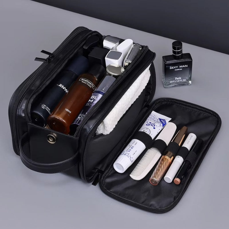 trousse de toilette homme cuir organisateur double ouverture compartiments séparés