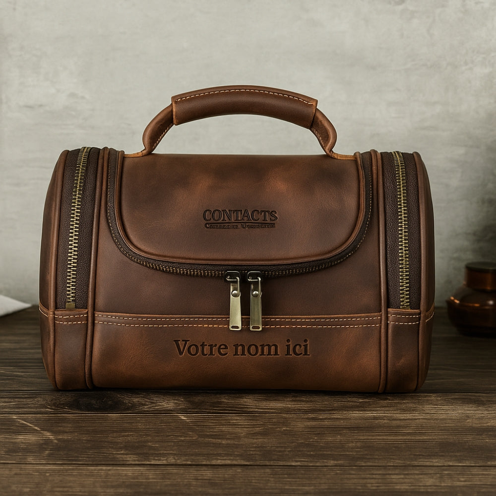 Trousse de toilette homme cuir vintage – Personnalisation gravure
