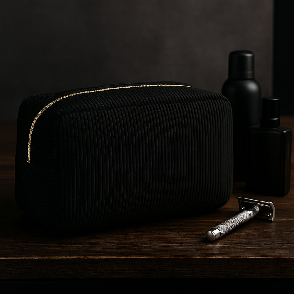 Trousse toilette homme personnalisé velours texture côtelée 