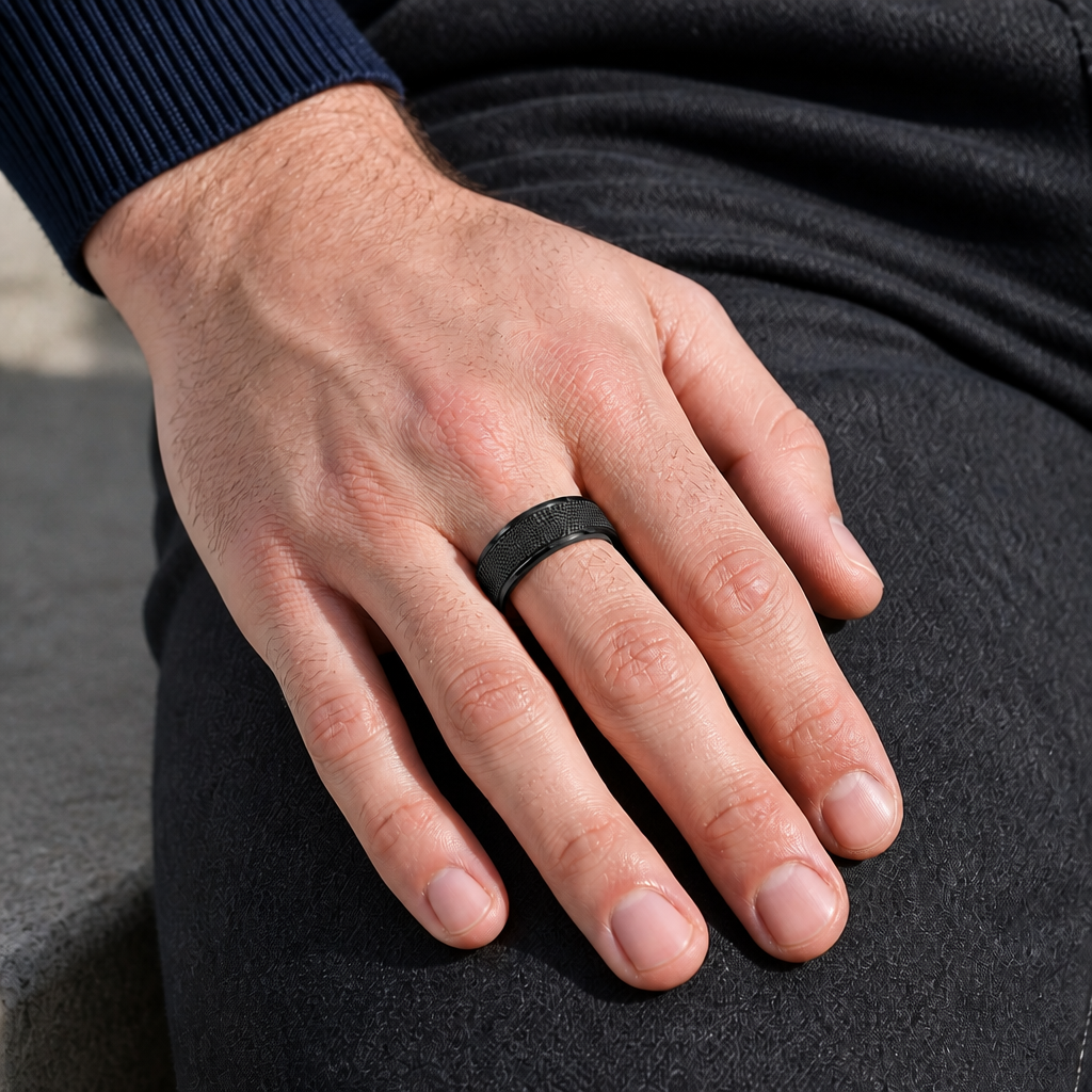 Des Finitions Exemplaires - Bague d'Anxiété Homme Tournante, Maille d'Acier Tressée
