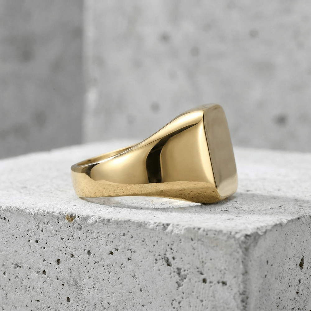 Bague chevalière or homme acier inoxydable profil