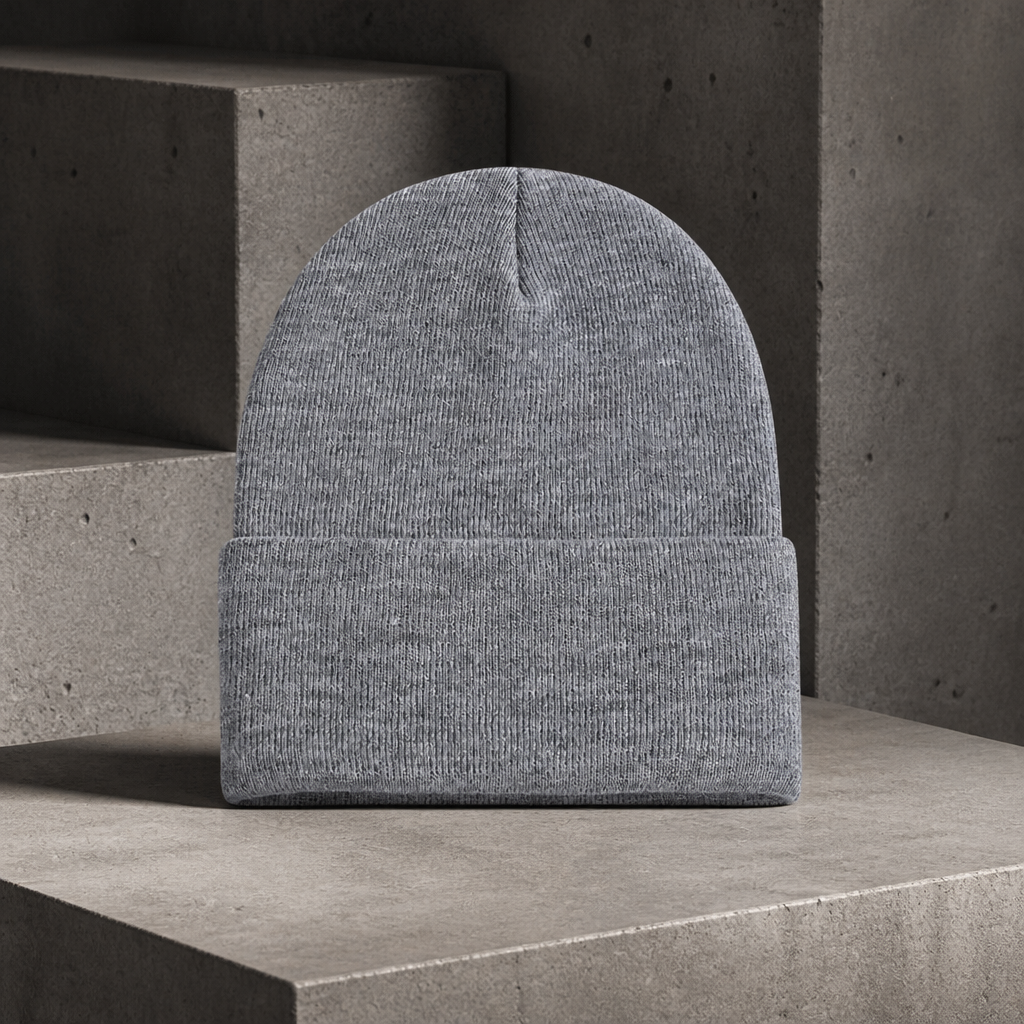 Bonnet à revers homme gris chiné, côtes fines et large revers