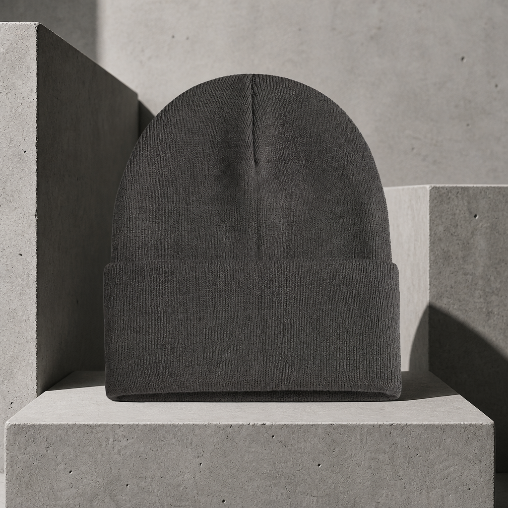 Bonnet à revers homme gris foncé, maille côtelée unie