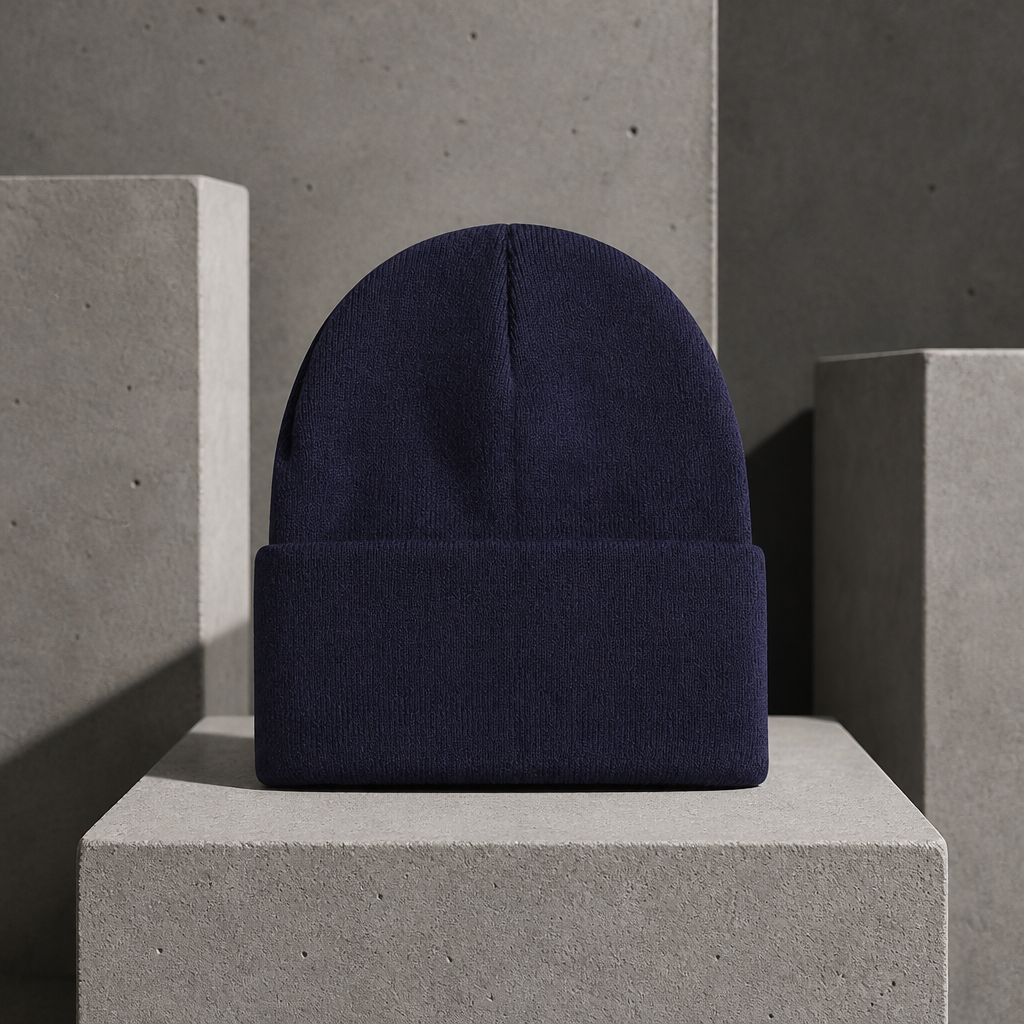 Bonnet à revers homme bleu marine en maille acrylique épaisse