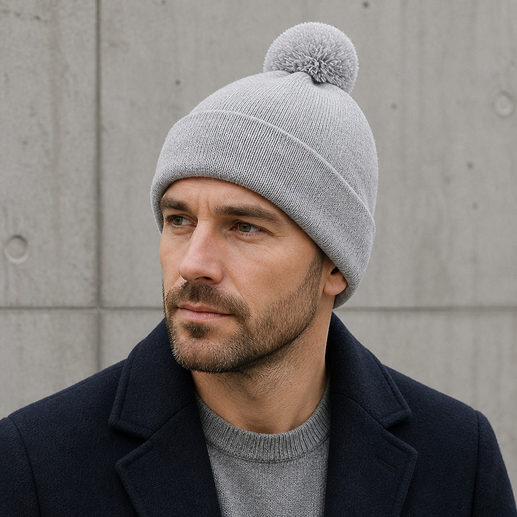 Des Finitions Exemplaires - Bonnet avec Pompon Homme en Maille Acrylique Douce