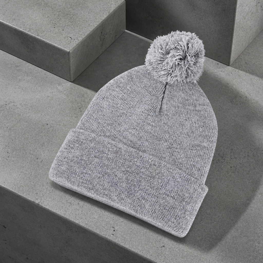 Bonnet avec pompon homme gris chiné en maille acrylique douce