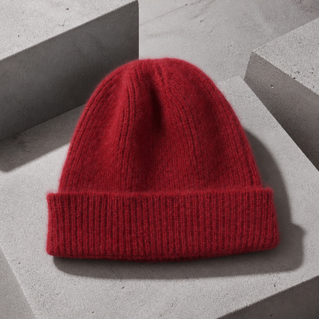Bonnet en laine homme bordeaux à revers, rouge profond