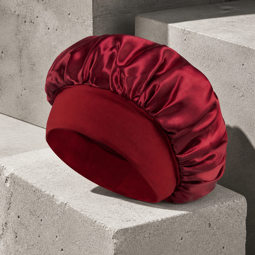 Bonnet en satin homme bordeaux à large bandeau