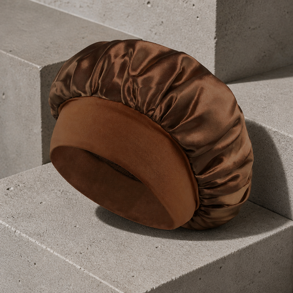 Bonnet en satin homme marron à large bandeau