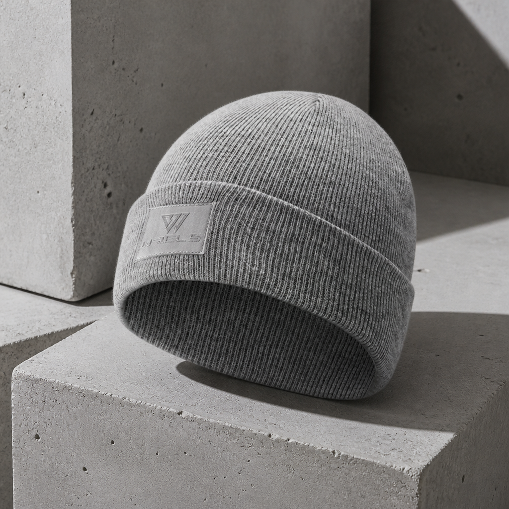 Bonnet laine mérinos homme gris chiné à revers, maille côtelée fine