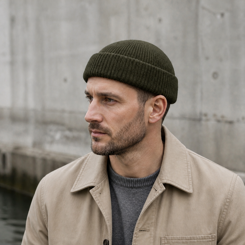 Des Finitions Exemplaires - Bonnet Marin Homme Court à Revers en Maille Côtelée