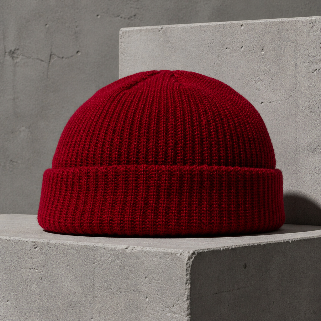 Bonnet marin homme bordeaux, rouge profond, en maille côtelée