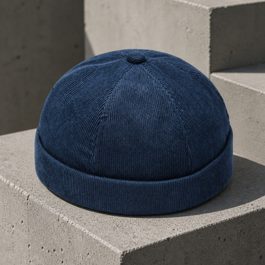 Bonnet miki homme bleu marine en velours côtelé à fines côtes