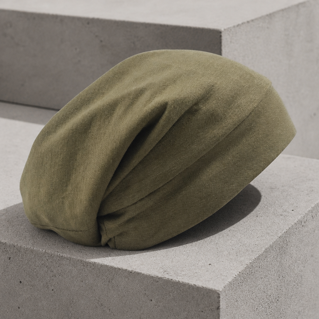 Bonnet de nuit homme kaki en jersey souple, vert olive mat