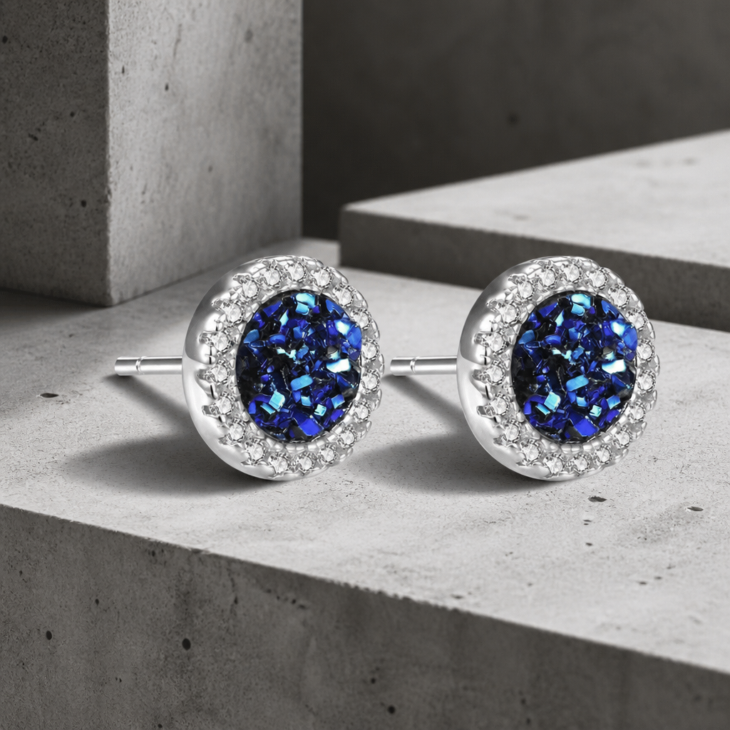 Boucle d'oreille homme zirconium bleue, puce ronde