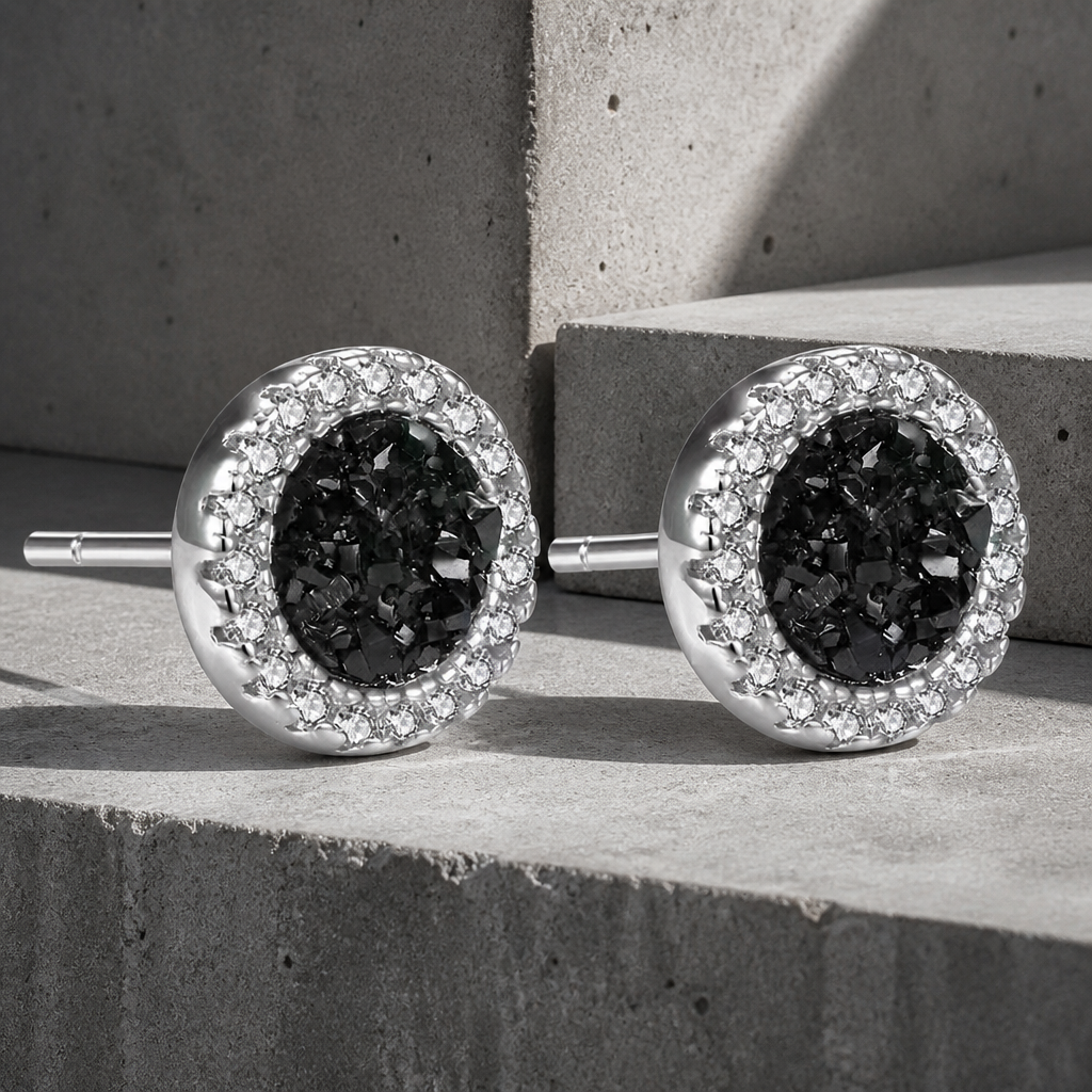 Boucle d'oreille homme zirconium noire, puce ronde