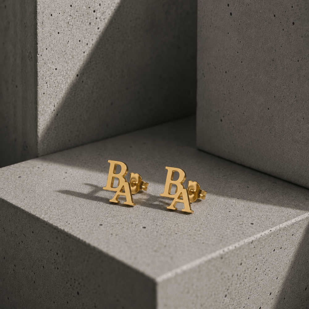 Boucles d'oreilles personnalisées homme initiales acier inoxydable or