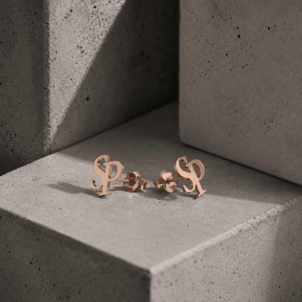 Boucles d'oreilles personnalisées homme initiales acier inoxydable or rose