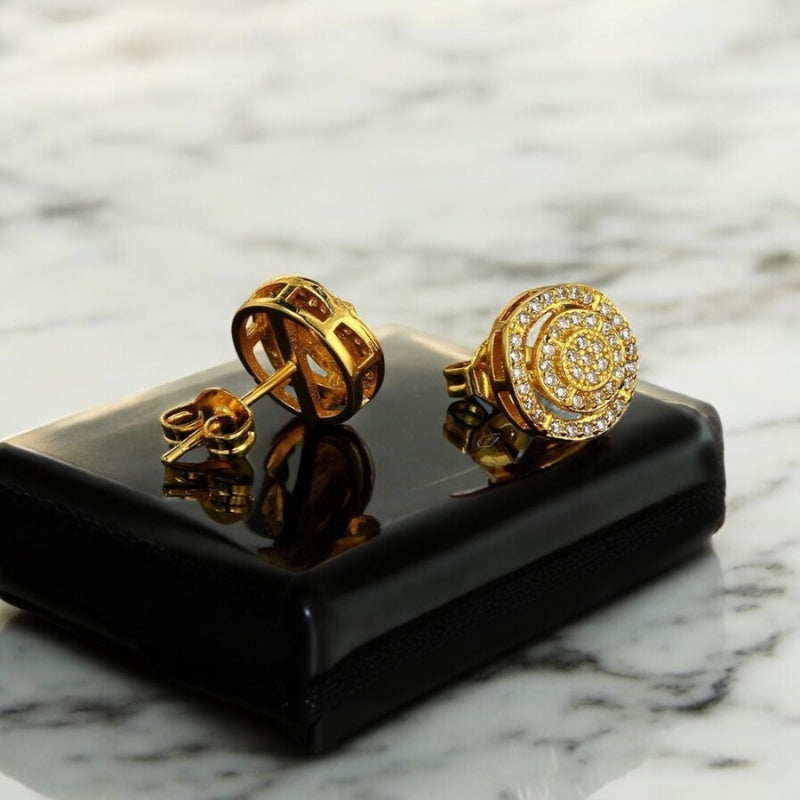 Boucles d'oreilles homme diamant rond dorées 