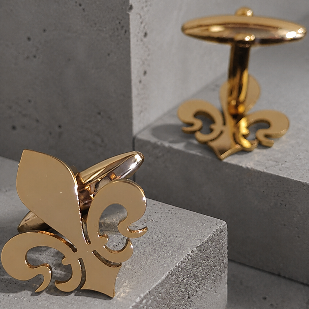 Bouton de manchette fleur de lys or en acier