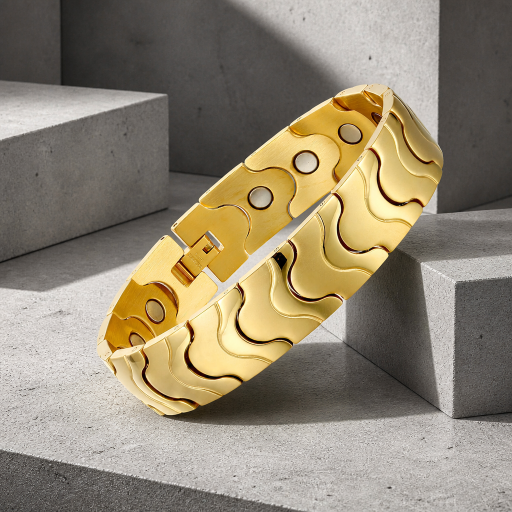 Bracelet aimanté homme en acier, finition or intégral