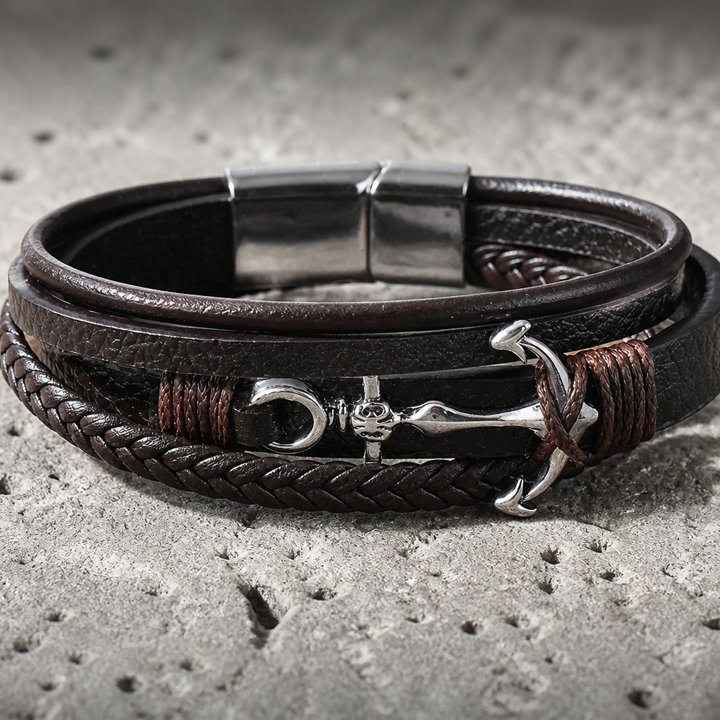 Des Finitions Exemplaires - Bracelet Ancre Argent Homme Multi-Rangs, Trois Coloris