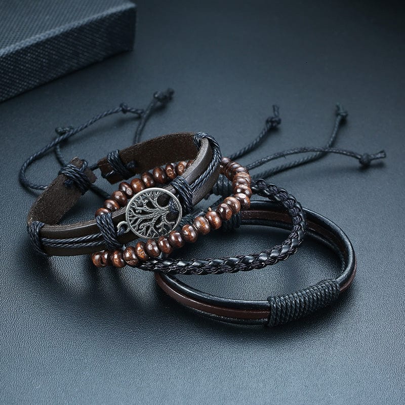 Les quatre bracelets arbre de vie homme du lot, chacun à cordon coulissant