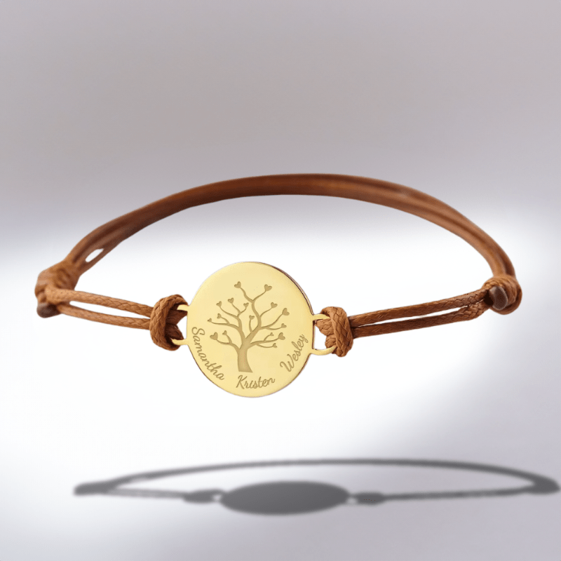Bracelet arbre de vie pour homme, cordon marron et médaillon doré gravé