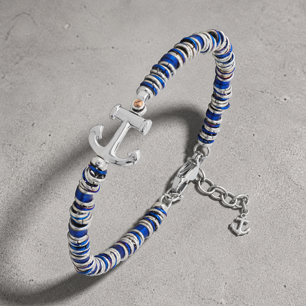 Fermoir mousqueton et chaînette d'extension du bracelet bleu homme