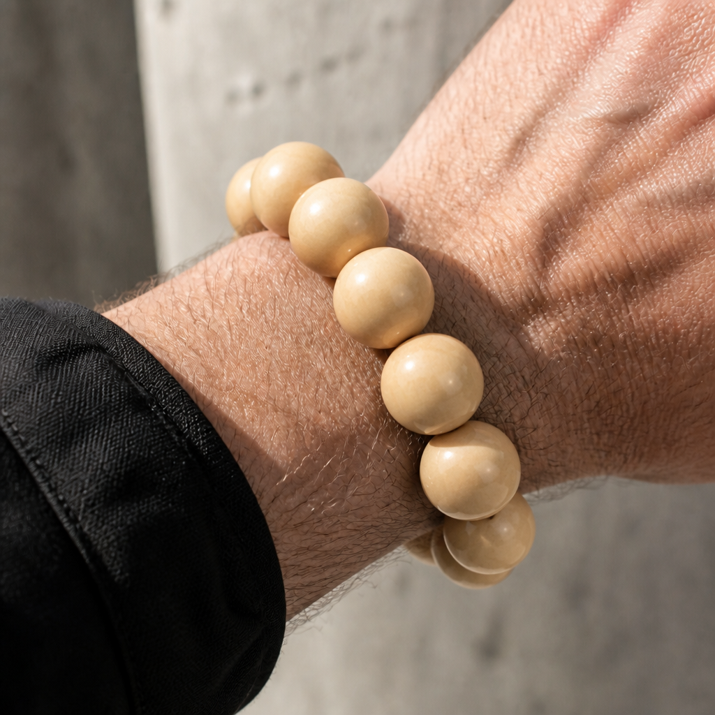 Des Finitions Exemplaires - Bracelet Boule Homme en Bois Massif Grosses Perles