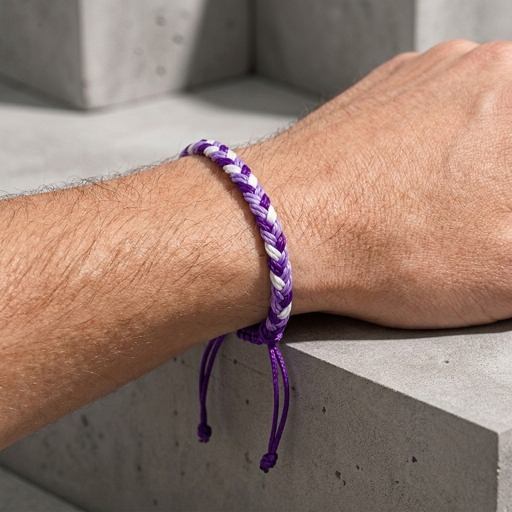 Coloris violet porté, les fils blancs marquent le pas du tressage
