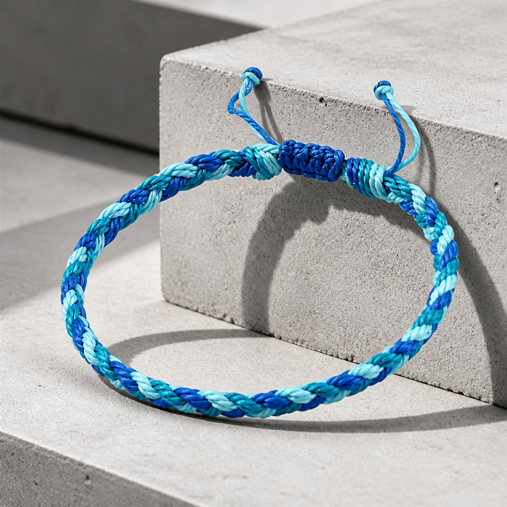 Coloris bleu, fils profond et ciel alternés sur la tresse ronde