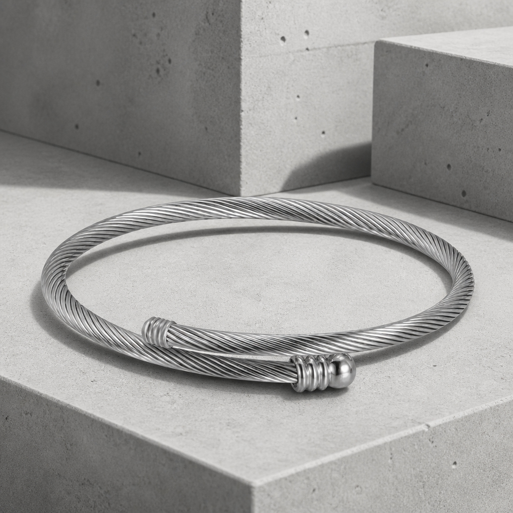 Bracelet homme câble torsadé en acier argent