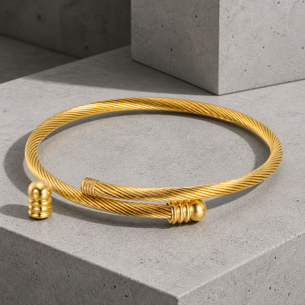 Bracelet homme câble torsadé en acier or