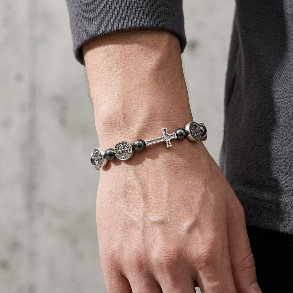 Le bracelet porté sur un poignet, main détendue le long du corps