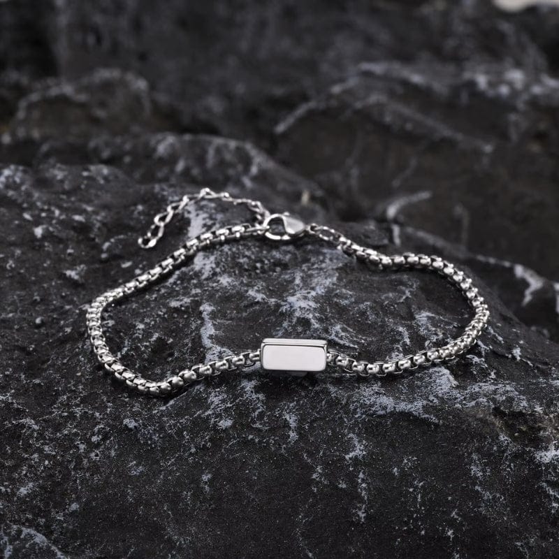 Bracelet chaîne homme en acier inoxydable argent, plaque à graver