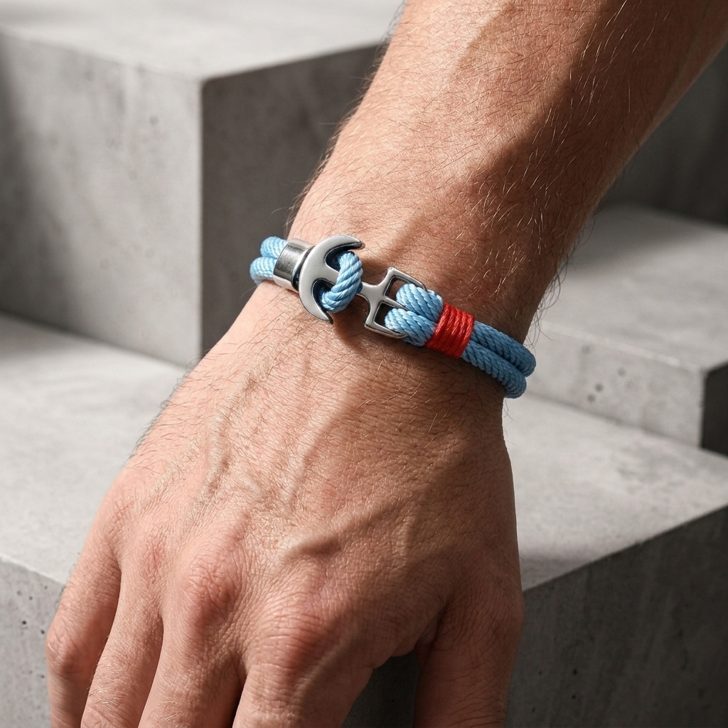Des Finitions Exemplaires - Bracelet Corde Homme à Ancre en Métal Argenté