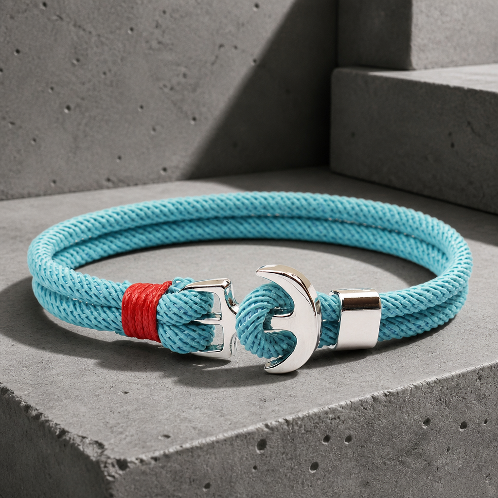 Bracelet corde homme à ancre en métal, corde Milano bleue