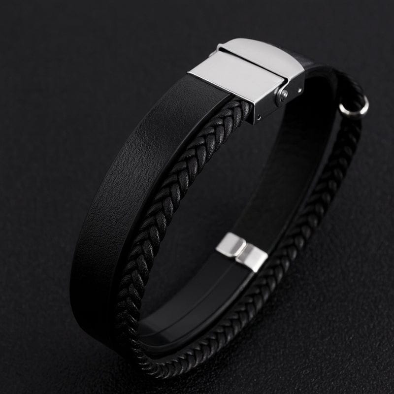 Bracelet homme personnalisé, lanière lisse et rang tressé sur fond sombre