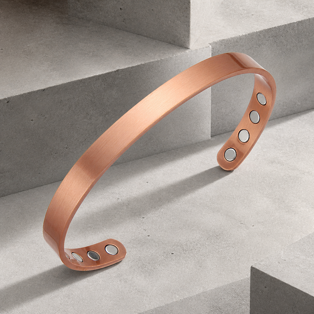 Bracelet cuivre homme, jonc ouvert brossé à aimants